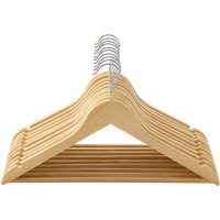Ochama Set of 10 Natural Wooden Coat Hangers –44.5x23x1.2cm Shoulder Notches to Prevent Slipping, 360° Silver Swivel Hook – Perfect for Suits, Shirts & Coats