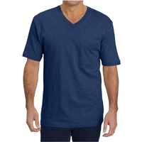 Men's Short Sleeve Pocket T-Shirts Casual Summer Cotton V-Neck Tee Tops (Dark Blue, L)