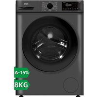 CHiQ 8 kg frontlader wasmachine, donkergrijs, energieklasse A-15%, grote trommel 530 mm, 1400 toeren, 16 programma's, stoomwassen & 1-touch smart wash JW85883G