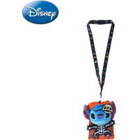 Disney Stitch Halloween pluche keycord en kaarthouder, officieel gelicentieerd, met skelet- en spinnenwebthema, zachte pluche ID-hoes, cadeau voor telefoon