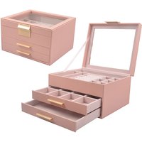JORDAN&JUDY Multi-Layer Jewelry Box Small Earring Box Ring Storage Box Necklace Box Earring Jewelry Case - 3 Layer Pink
