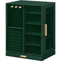 JOYFURNOS Jewellery Box 360° Rotating, Jewellery Organiser with 5 Drawers, Jewellery Display Case, Glass Window, Spacious, Vertical Jewellery Storage, Open Design, Great Gift, Forest Green