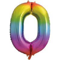 Unique Party Giant Number 0 Balloon, Rainbow, 86cm