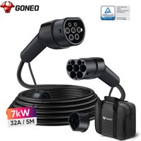 GONEO Type 2 EV Charging Cable, 7.2 kW 5 m 32A, 1-Phase for E Car EV/PHEV, Type 2 to Type 2/CSS2 EV Cable with Carry Bag