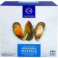 SANFORD Frozen Greenshell Mussels Half Shell IQF 800g