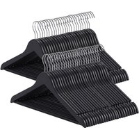 Ochama Solid Wood Hanger Set of 50, Heavy Duty Real Wood Coat Hangers with Shoulder Grooves for Anti-Slip Garment Hold and Rust-Proof Silver-Tone Swivel Hook, 44.5x23x1.2cm Thick Sturdy Profile, Ideal for Suits, Shirts, Coats, Blazers, Dresses, Wardrobe, Closet, Black Wood with Silver Hook