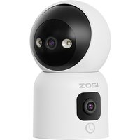 ZOSI 2-in-1 Wi-Fi CCTV-camera voor binnen, 2 MP + 2 MP, 360° dubbel lens, draai-/kantelbaar, beveiligingsmonitor voor thuis, baby-/ouder-/huisdiermonitor, met tweerichtingsaudio, klikgestuurde oproep, gebarenherkenning, nachtzicht in kleur, slimme detectie, C528D4, 1 stuk