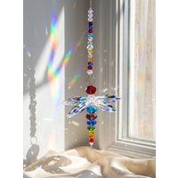JU7CER 1PC Dragonfly Pendant Hanging Crystal Prism Light Catcher - Crystal Light-Catching Prism Decoration, Window Ornament, Hanging Glass Rainbow Maker, Suitable for Christmas Trees, Chandeliers, Weddings, Offices, Rooms & Home Decor, Christmas Must-Have