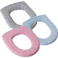 JORDAN&JUDY 3-Piece Knitted Plush Toilet Seat Cover, Removable & Washable for Home, Gray + Blue + Pink