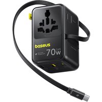 Baseus EnerCore CG11 reisadapter 2AC+2U+1C+intrekbare C-kabel 70 W zwart