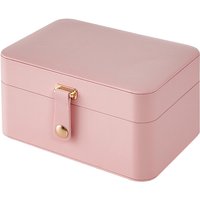 JOYFURNOS Draagbare sieradendoos, reissieradenkoffer, 2-laagse sieradenorganizer, voor grotere accessoires, PU-oppervlak, cadeau, roze
