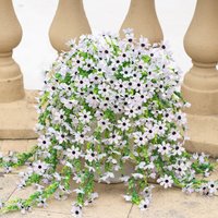 4Pcs 28.7in/72.8cm Artificial Hanging Flowers for Outdoors Fake Plants Decoration,Faux Silk Colorful Daisy Eucalyptus Realistic for Outside Home Planter Porch Patio Yard Decor(white)