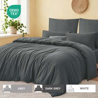 LeBonsoir Dark Gray Duvet Cover Set,260x220cm/60x80cmx2 Soft Double Brushed Bedding Set, with Zip, 3 Pieces, Includes 1 Duvet Cover & 2 Pillowcases,NO Comforter