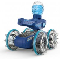 Dual Control Gesture Amphibious RC Water Blaster Tank, 4WD Waterproof Land Water Battle Vehicle with Water Spray & Flash LED Lights, 360° Rotation All Terrain Pool Beach Toy for Kids Ages 3+ Gift One piece in blue.