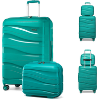 2-Piece Travel Suitcase Set with Matching Storage Case, Lightweight PP Hard Shell Luggage with Spinner Wheels & TSA Lock, Durable Multi-Size Travel Set (Turquoise)
