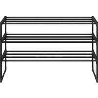 JOYFURNOS Black 3-Tier Metal Shoe Rack – Narrow & Stackable, 30 x 92 x 55 cm, Holds 16–20 Pairs – Space-Saving Organiser for Hallway, Closet, or Living Room