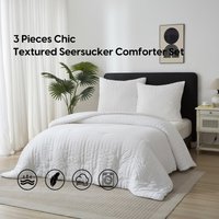 Meeallhome Seersucker-structuur Dekbedovertrekset 240x220cm/65x65cm*2 Wit
