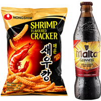 Nongshim Garnalencrackers (Pittig) 75 g & Malta Guinness Moutdrank - 330 ml
