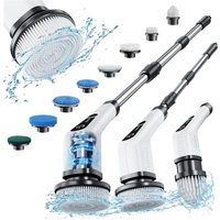 Electric Cleaning Brush, Electric Spin Scrubber Cordless with 8 Interchangeable Drill Brush Heads, Tub and Floor Tile Mop Set with 137 cm Adjustable Handle for Bathroom Kitchen Car Floor (White), New Year Sale , Top gift picks