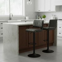 Bar Stools Paris Faux Distressed Leather Adjustable Height Olive 2pcs