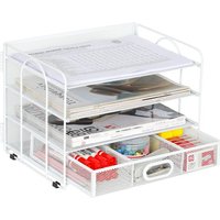 Senhoglb 4 Tier Desktop A4 Mesh File Holder with Drawer,White, New Year Sale , Top gift picks