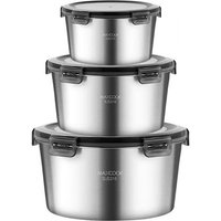 Maxcook set van 3, 316 roestvrijstalen voedselopbergcontainers met deksel, metalen voedselcontainer/bentobox, snackcontainerset met deksel, vaatwasser- en vriezerbestendig (600 ml & 1100 ml & 2200 ml), MCFT4793