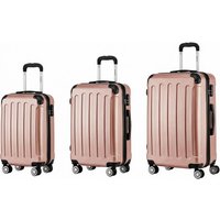 ochama ABS Pink Luggage 3-Piece Set, Silent Universal Wheels, Combination Lock, Wear-resistant & Compression Resistant, 20+24+28 Inch, Budget airline friendly | Short journey | Family outing