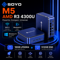SOYO M5 Mini PC AMD Ryzen 4300U W-11 Pro (4C/4T, up to 3.7 GHz) 16GB LPDDR4/512GB SSD, Desktop PC 4K @ 60Hz Triple Display (HDMI 2.0+Type-C+DP 1.4)/Wi-Fi 5/BT 4.2/LAN for Office Education Multimedia