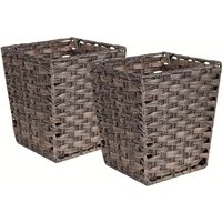 KEVAHOME SET OF 2 PP FAUX RATTAN WASTE BASKET-DARK BROWN 10x10x11"H