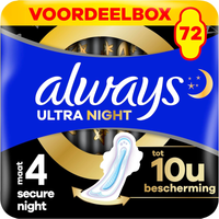 Always Ultra Secure Night maandverband, maat 4, met vleugels, 72 stuks
