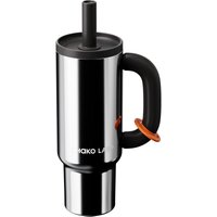 CHAKO LAB BaWang geïsoleerde roestvrijstalen beker met handgreep en rietje, 33 oz (ca. 980 ml), geschikt voor bekerhouder, lekvrij, BPA-vrij, binnenwand van 316 roestvrij staal, zilver