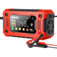EAFC 12 V 15 A auto-acculader met groot scherm, pulserende reparatielader voor auto, motor, SUV, lithium-, AGM-, loodzuur- en gelaccu's