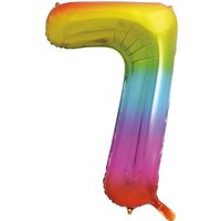 Unique Party Giant Number 7 Balloon, Rainbow, 86cm