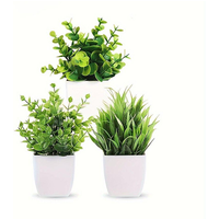 3Pcs 6.69in/17cm Artificial Plant Flowerpot Artificial Plastic Eucalyptus Plant Wheat Grass Shrub Plant Indoor Desk Coffee Table Bathroom Bedroom Home Decoration