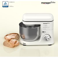 Monsga SM100 Stand Mixer, 1000 W, Cream White, 5.0 L Stainless Steel Mixing Bowl, Quiet, with Whisk, Super Non-Stick Teflon Dough Hook (260°C Heat Resistant), Beater & Splash Guard, 8 Speed Settings
