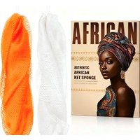 Personal care - Afrikaanse netspons-kit - 90 g - oranje+wit - met touwtje