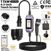 feyree Draagbare EV-oplader Type 2 16A 11kW 3-fasen 4,3-inch touchscreen Slimme app Wi-Fi-bediening Oplaadlogboek geschikt voor elektrische auto's