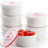 Dafuceramic 12 oz Macaron Mug With Lid, White Crème Brûlée Style, Ceramic/Porcelain, Oven/Dishwasher/Microwave Safe, Pack of 6