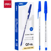Deli balpen, schrijfwaren voor kantoor, 0,7 mm kogelpunt, blauw, verpakking van 12 stuks