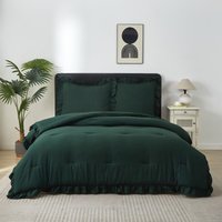Meeallhome Dekbedset Vintage Ruffle Bedset 260×240cm / 65×65cm×2 Donkergroen