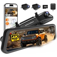 WOLFBOX G900 Tripro Bumper Versie 3-kanaals 4K spiegel-dashcam, 8 MP STARVIS 2 IMX678 nachtzicht, 4K+2.5K+1080P voor- en achterbumper-dashcam, 5.8 GHz wifi, spraakbesturing, inclusief 256 GB SD-kaart & GPS