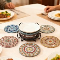 JU7CER 6-Piece Diamond Painting Coaster Set (with Stand) - DIY Mandala Diamond Art | Adult Beginner Craft Supplies 10×10cm (4×4 Inches)