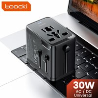 toocki universele reisadapter 30W PD-snellader – internationale stroomadapter met 1 USB-A- en 2 USB-C-poorten – stekkeradapter voor EU, UK, US, AUS