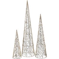 Festive Set of 3 Battery-Operated Gold Shimmer Cone Trees with Warm White LEDs