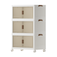 COIZYZZL Mobiele opbergkast op wielen, opvouwbare kunststof constructie, transparante deur & stofdicht, huishoudelijke organizer voor opbergen en opruimen in slaapkamer, kantoor, appartement-Medium opbergkast met 3 lagen