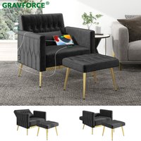 GRAVFORCE Velvet Modern Accent Chair and Ottoman Set with 2 USB Ports, Pink Comfy Reading Chair Bedroom Living Room Chairs, Recliner Lounge Chair, Adjustable Backrest and Pillow, Pink (Pink)