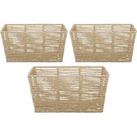 3 Pack Stylish Woven Paper and Metal Frame Storage Boxes, Durable Cube Organizer Baskets with Interior Structure