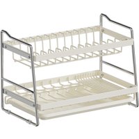 Maxcook Dish Drying Rack with Drainboard - Space Saving 2-Tier Drying Rack, Large Capacity Kitchen Organizer for Kitchen Counter White 40*23.6*28.7cm MCZW2153