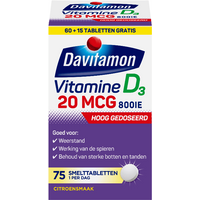 Davitamon Vitamine D3 20 mcg, 60+15 Gratis 75 Stuks