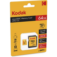 Kodak Carte mémoire microSD 64GB U1 V10 Premium avec adaptateur